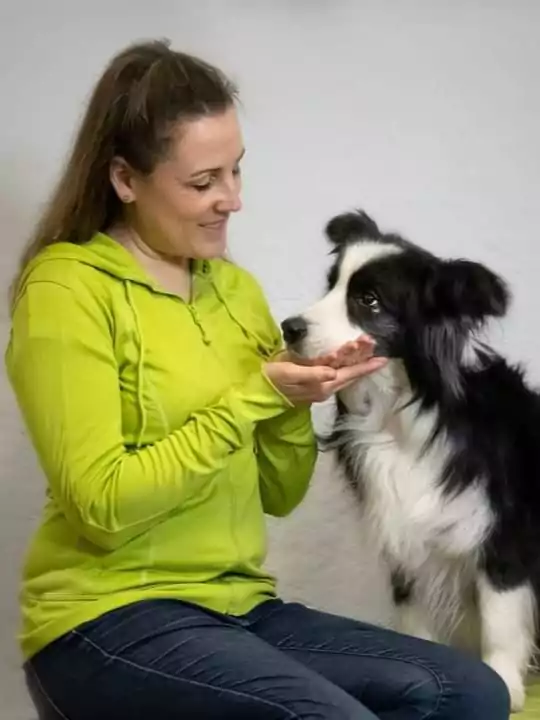 Kathrin in der Praxis mit Border Collie Flynn. Bild: VitaliTier